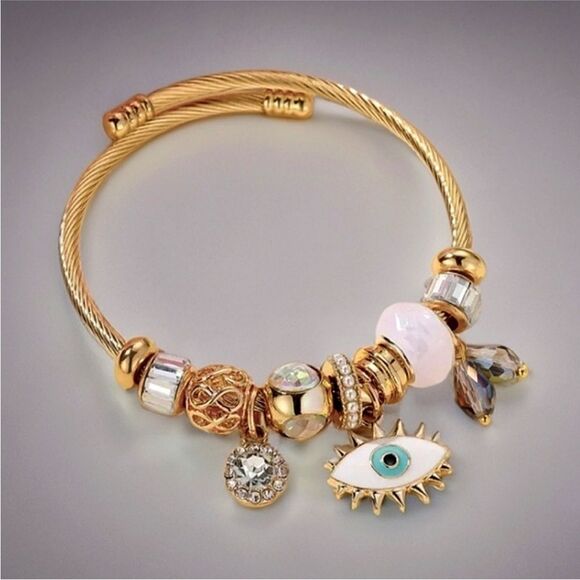 14k Gold Evil Eye Charm Bracelet - Picture 1 of 3